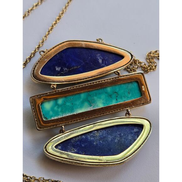 Gorgeous Statement Necklace by Marcia Moran 18K GP, Turquoise Blue Lapis & CZ - Picture 9 of 9